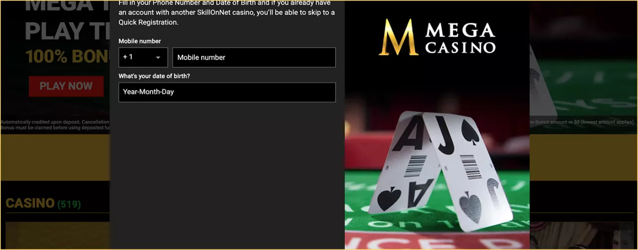 Register at Mega Casino - get started in minutes